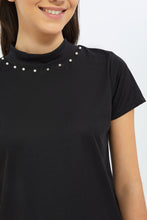 Load image into Gallery viewer, بلوزة برقبة عالية باللون الأسود للبنات الكبار