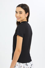 Load image into Gallery viewer, بلوزة برقبة عالية باللون الأسود للبنات الكبار
