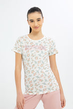 Load image into Gallery viewer, بلوزة بطبعة أزهار باللون الأبيض للبنات الكبار