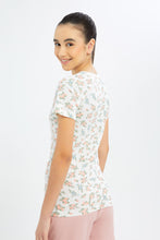 Load image into Gallery viewer, بلوزة بطبعة أزهار باللون الأبيض للبنات الكبار