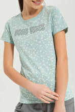 Load image into Gallery viewer, تيشيرت باللون الأخضر مطبوع للبنات الكبار