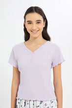 Load image into Gallery viewer, بلوزة مضلعة باللون الليلكي للبنات الكبار