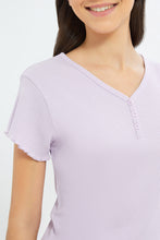 Load image into Gallery viewer, بلوزة مضلعة باللون الليلكي للبنات الكبار