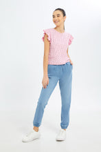 Load image into Gallery viewer, بلوزة بكشكش باللون الوردي للبنات الكبار