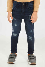 Load image into Gallery viewer, بنطلون سكيني جينز سادة باللون الكحلي للأولاد الصغار