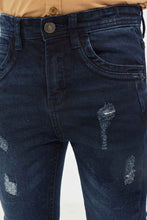 Load image into Gallery viewer, بنطلون سكيني جينز سادة باللون الكحلي للأولاد الصغار