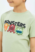 Load image into Gallery viewer, تيشيرت زيتي بطبعة للأولاد الصغار