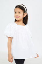 Load image into Gallery viewer, بلوزة بوبلين بكم منفوخ باللون الأبيض للبنات الصغار