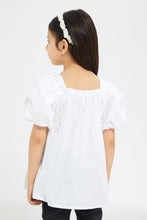 Load image into Gallery viewer, بلوزة بوبلين بكم منفوخ باللون الأبيض للبنات الصغار