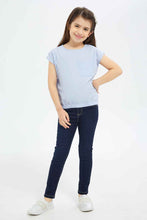 Load image into Gallery viewer, بلوزة بأكمام قصيرة باللون الأزرق للبنات