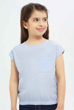 Load image into Gallery viewer, بلوزة بأكمام قصيرة باللون الأزرق للبنات