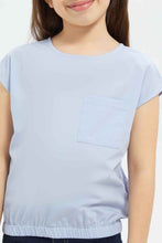 Load image into Gallery viewer, بلوزة بأكمام قصيرة باللون الأزرق للبنات
