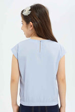 Load image into Gallery viewer, بلوزة بأكمام قصيرة باللون الأزرق للبنات