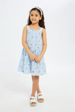 Load image into Gallery viewer, فستان باللون الأزرق للبنات الصغار