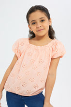 Load image into Gallery viewer, بلوزة بأكمام مزينة باللون الأبيض للبنات الصغار