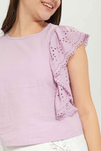 Load image into Gallery viewer, بلوزة بنفسجي بكم واسع مزين للبنات الكبار