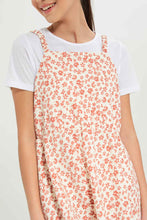 Load image into Gallery viewer, فستان أبيض بطبعة زهر للبنات الكبار