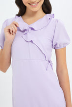 Load image into Gallery viewer, فستان باللون البنفسجي مزين للبنات الكبار