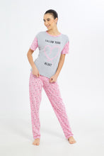 Load image into Gallery viewer, طقم بيجامة باللون الوردي و الرمادي للبنات الكبار (قطعتين )