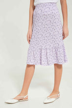 Load image into Gallery viewer, تنورة بطبعة أزهار باللون البنفسجي للبنات الكبار