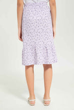 Load image into Gallery viewer, تنورة بطبعة أزهار باللون البنفسجي للبنات الكبار