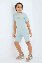 Load image into Gallery viewer, طقم كاجوال واسع بطبعة باللون النعناعي للأولاد الصغار(قطعتين)