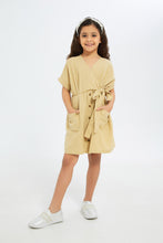 Load image into Gallery viewer, فستان بني برقبة V للبنات الصغار