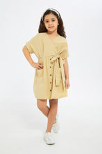 Load image into Gallery viewer, فستان بني برقبة V للبنات الصغار