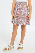 Load image into Gallery viewer, تنورة متعددة الألوان بطبعة زهر للبنات الصغار