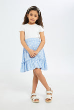 Load image into Gallery viewer, تنورة قصيرة باللون الأزرق مطبوعة للبنات الصغار