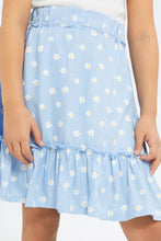 Load image into Gallery viewer, تنورة قصيرة باللون الأزرق مطبوعة للبنات الصغار