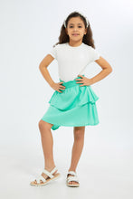 Load image into Gallery viewer, تنورة قصيرة باللون الأخضر بطبقات للبنات الصغار