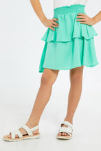 Load image into Gallery viewer, تنورة قصيرة باللون الأخضر بطبقات للبنات الصغار