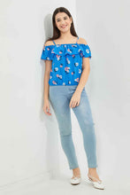 Load image into Gallery viewer, بلوزة اوف شولدر بالون الأزرق للبنات الكبار