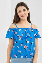 Load image into Gallery viewer, بلوزة اوف شولدر بالون الأزرق للبنات الكبار