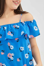 Load image into Gallery viewer, بلوزة اوف شولدر بالون الأزرق للبنات الكبار