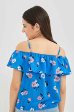 Load image into Gallery viewer, بلوزة اوف شولدر بالون الأزرق للبنات الكبار