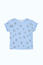 Load image into Gallery viewer, تيشيرت مطبوع باللون الأزرق للبنات الرضّع