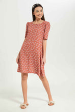 Load image into Gallery viewer, فستان باللون النحاسي مطبوع بازرار للبنات الكبار