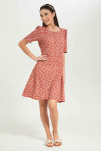 Load image into Gallery viewer, فستان باللون النحاسي مطبوع بازرار للبنات الكبار