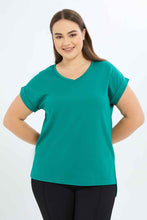 Load image into Gallery viewer, تيشيرت سادة باللون الأخضر للنساء بمقاسات كبيرة