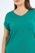 Load image into Gallery viewer, تيشيرت سادة باللون الأخضر للنساء بمقاسات كبيرة