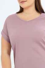 Load image into Gallery viewer, تيشيرت سادة باللون الييلك للنساء بمقاسات كبيرة