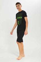 Load image into Gallery viewer, طقم بيجامة باللون الأسود للأولاد الكبار (قطعتان)