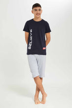 Load image into Gallery viewer, طقم بيجامة باللون الكحلي والرمادي للأولاد الكبار (قطعتين)
