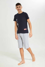 Load image into Gallery viewer, طقم بيجامة باللون الكحلي والرمادي للأولاد الكبار (قطعتين)