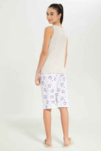 Load image into Gallery viewer, طقم بيجامة باللون البيج مطبوع للبنات الكبار (قطعتين)