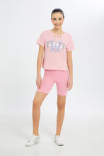 Load image into Gallery viewer, تيشيرت بطبعة فراشة باللون الوردي للبنات الكبار
