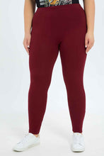 Load image into Gallery viewer, ليغينغ سادة باللون الأحمر الداكن للنساء