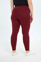 Load image into Gallery viewer, ليغينغ سادة باللون الأحمر الداكن للنساء